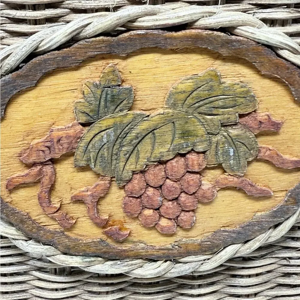 Vintage 80s French Country Wicker Basket Magazine Holder Basket Apple Accent